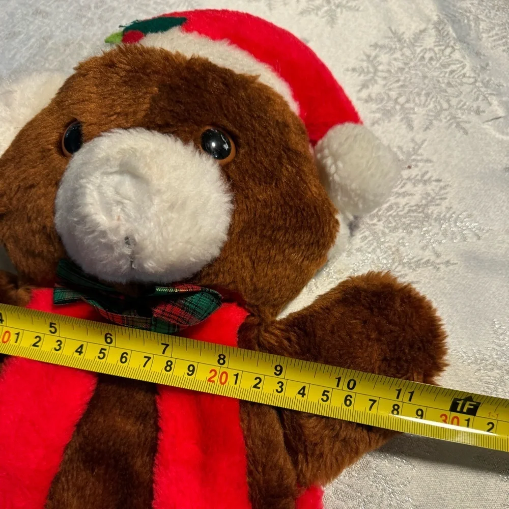 Vintage Christmas Teddy Bear Stocking Santa Hat 90s Cute Grannycore Decor 80’s